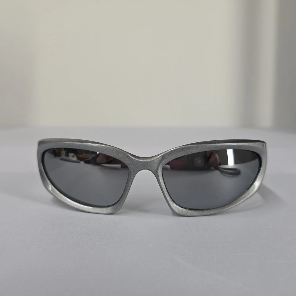 NEW Wrap Around Sport Sunglasses Silver Tone Mirror Lens
